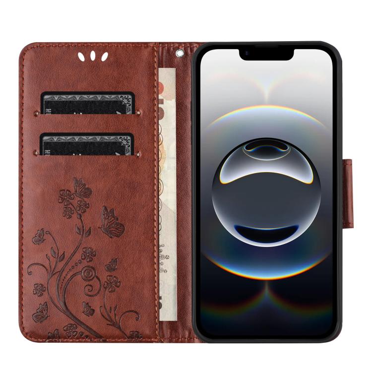 For iPhone 16e Butterfly Flower Pattern Flip Leather Phone Case(Brown) - iPhone 16e Cases by PMC Jewellery | Online Shopping South Africa | PMC Jewellery | Buy Now Pay Later Mobicred