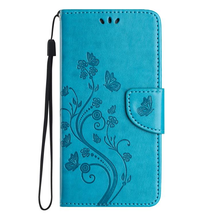 For iPhone 16e Butterfly Flower Pattern Flip Leather Phone Case(Blue) - iPhone 16e Cases by PMC Jewellery | Online Shopping South Africa | PMC Jewellery | Buy Now Pay Later Mobicred