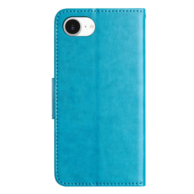 For iPhone 16e Butterfly Flower Pattern Flip Leather Phone Case(Blue) - iPhone 16e Cases by PMC Jewellery | Online Shopping South Africa | PMC Jewellery | Buy Now Pay Later Mobicred