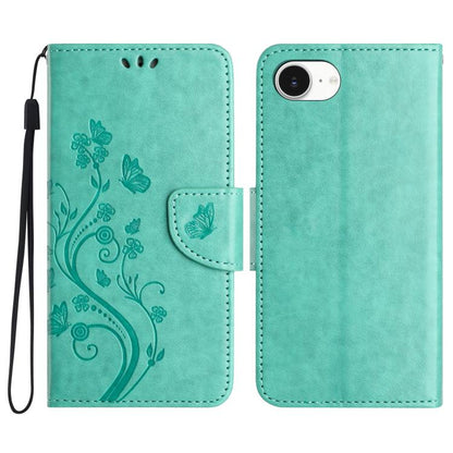 For iPhone 16e Butterfly Flower Pattern Flip Leather Phone Case(Green) - iPhone 16e Cases by PMC Jewellery | Online Shopping South Africa | PMC Jewellery | Buy Now Pay Later Mobicred