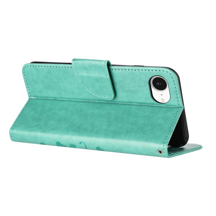 For iPhone 16e Butterfly Flower Pattern Flip Leather Phone Case(Green) - iPhone 16e Cases by PMC Jewellery | Online Shopping South Africa | PMC Jewellery | Buy Now Pay Later Mobicred