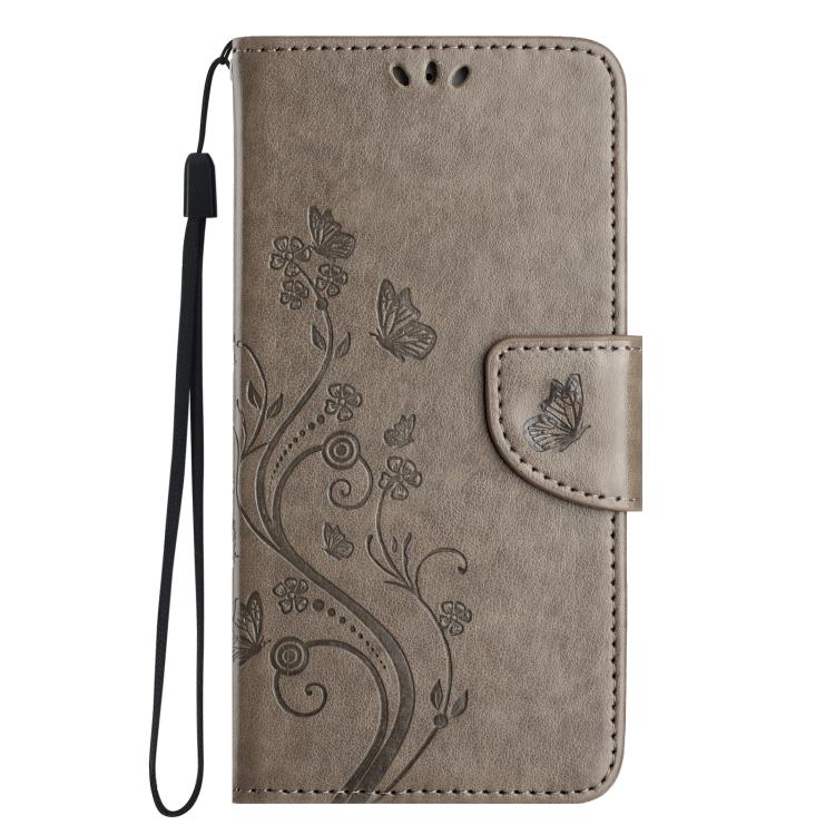 For iPhone 16e Butterfly Flower Pattern Flip Leather Phone Case(Grey) - iPhone 16e Cases by PMC TechLife | Online Shopping South Africa | PMC TechLife | Buy Now Pay Later Mobicred