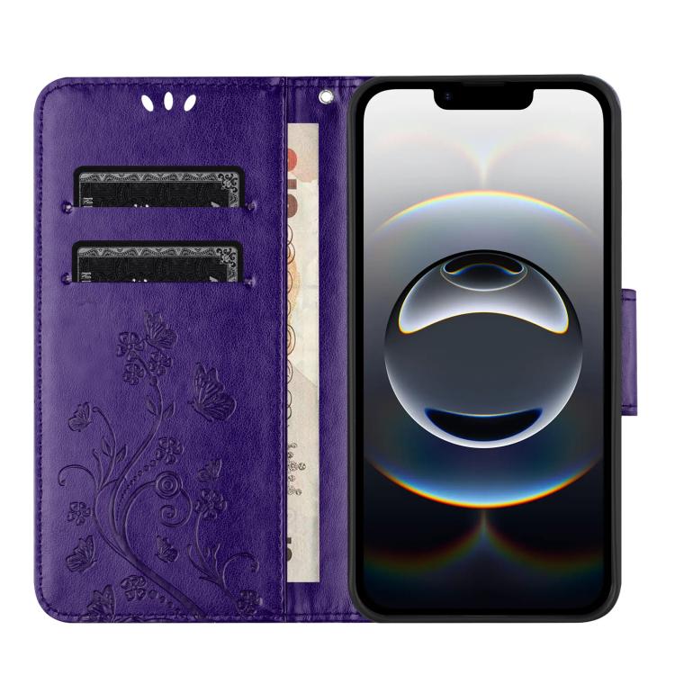 For iPhone 16e Butterfly Flower Pattern Flip Leather Phone Case(Dark Purple) - iPhone 16e Cases by PMC TechLife | Online Shopping South Africa | PMC TechLife | Buy Now Pay Later Mobicred