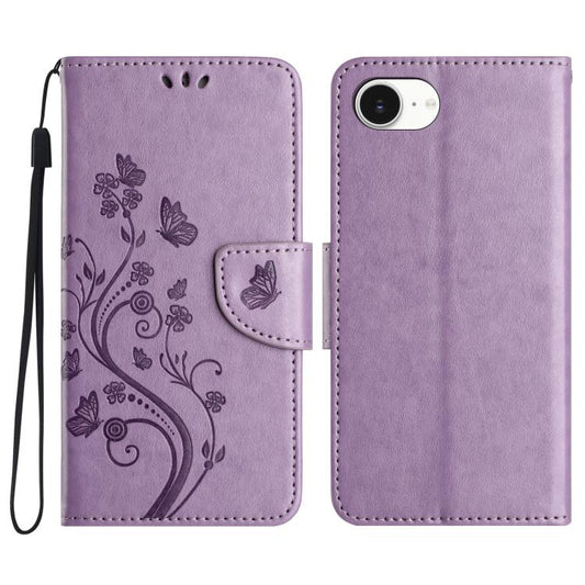 For iPhone 16e Butterfly Flower Pattern Flip Leather Phone Case(Light Purple) - iPhone 16e Cases by PMC Jewellery | Online Shopping South Africa | PMC Jewellery | Buy Now Pay Later Mobicred