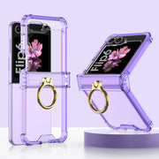 For Samsung Galaxy Z Flip6 Gkk Airbag Hinge Silicone Phone Case with Ring Holder(Transparent Purple)