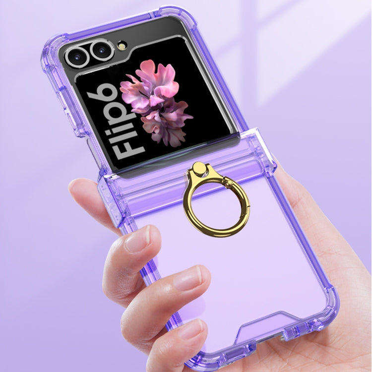 For Samsung Galaxy Z Flip6 Gkk Airbag Hinge Silicone Phone Case with Ring Holder & Tempered Film(Transparent Green)