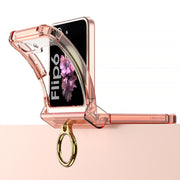 For Samsung Galaxy Z Flip6 Gkk Airbag Hinge Silicone Phone Case with Ring Holder & Tempered Film(Transparent Green)