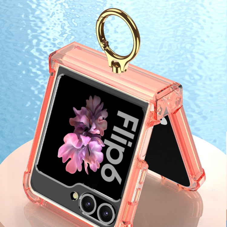 For Samsung Galaxy Z Flip6 Gkk Airbag Hinge Silicone Phone Case with Ring Holder & Tempered Film(Transparent Green)