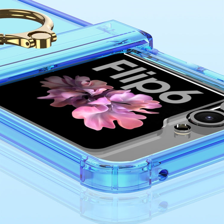 For Samsung Galaxy Z Flip6 Gkk Airbag Hinge Silicone Phone Case with Ring Holder & Tempered Film(Transparent Green)