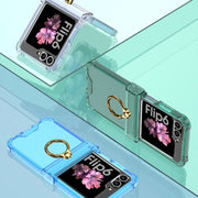 For Samsung Galaxy Z Flip6 Gkk Airbag Hinge Silicone Phone Case with Ring Holder & Tempered Film(Transparent Purple)