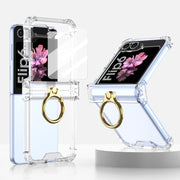 For Samsung Galaxy Z Flip6 Gkk Airbag Hinge Silicone Phone Case with Ring Holder & Tempered Film(Transparent)