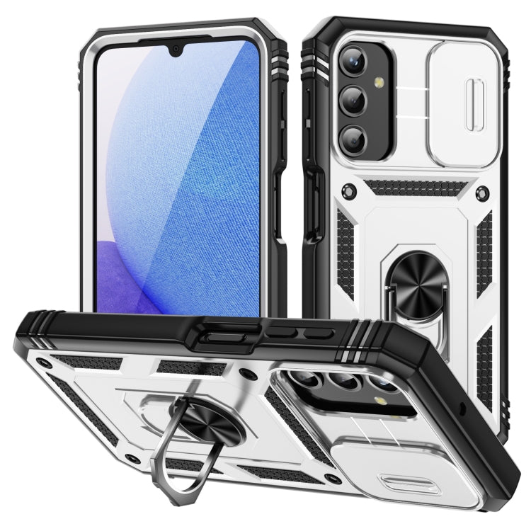 For Samsung Galaxy A25 5G Sliding Camshield TPU + PC Phone Case with Holder(White+Black) - Galaxy Phone Cases by PMC TechLife | Online Shopping South Africa | PMC TechLife