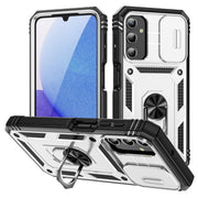 For Samsung Galaxy A25 5G Sliding Camshield TPU + PC Phone Case with Holder(White+Black)