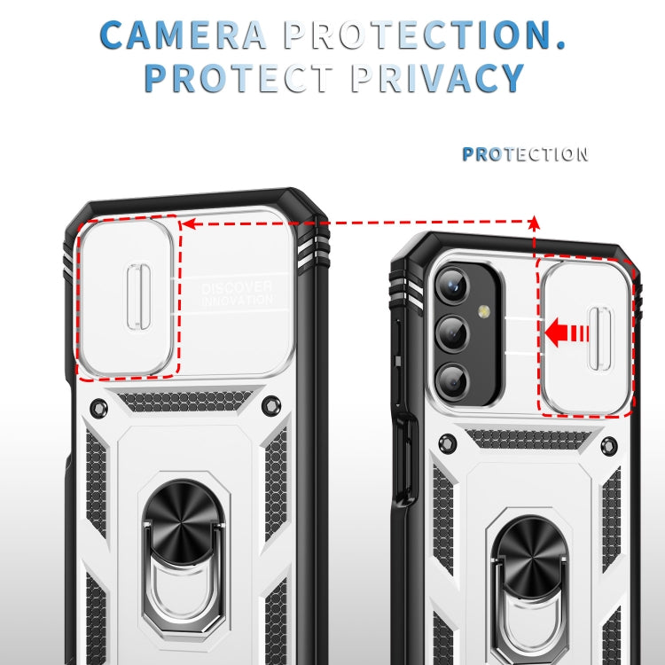 For Samsung Galaxy A25 5G Sliding Camshield TPU + PC Phone Case with Holder(White+Black) - Galaxy Phone Cases by PMC TechLife | Online Shopping South Africa | PMC TechLife