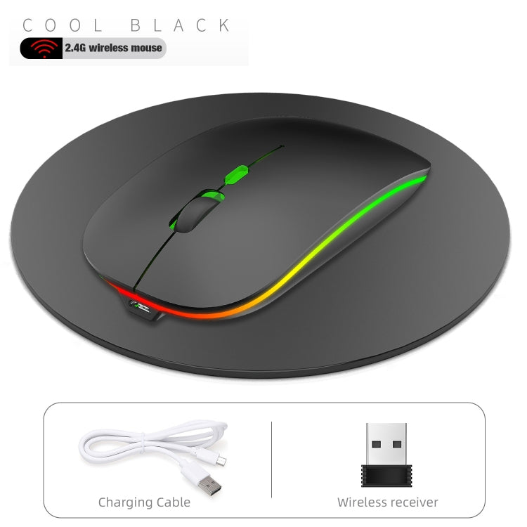 HXSJ M40 2.4GHZ 800,1200,1600dpi Third Gear Adjustment Colorful Wireless Mouse USB Rechargeable(Black)