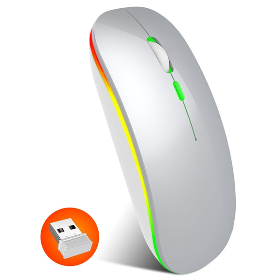 HXSJ M40 2.4GHZ 800,1200,1600dpi Third Gear Adjustment Colorful Wireless Mouse USB Rechargeable(Silver)