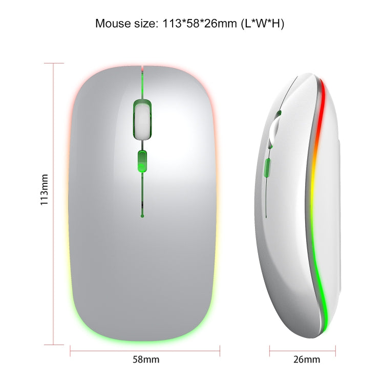 HXSJ M40 2.4GHZ 800,1200,1600dpi Third Gear Adjustment Colorful Wireless Mouse USB Rechargeable(Silver)