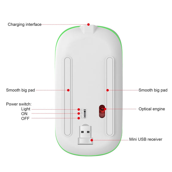 HXSJ M40 2.4GHZ 800,1200,1600dpi Third Gear Adjustment Colorful Wireless Mouse USB Rechargeable(Silver)