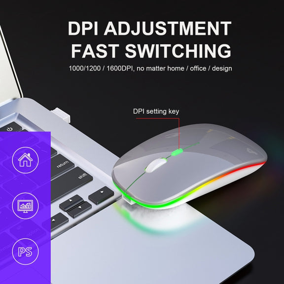 HXSJ M40 2.4GHZ 800,1200,1600dpi Third Gear Adjustment Colorful Wireless Mouse USB Rechargeable(Silver)