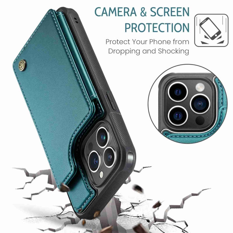 For iPhone 15 Pro Max CaseMe C22 Card Slots Holder RFID Anti-theft Phone Case(Blue Green)