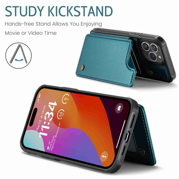 For iPhone 15 Pro Max CaseMe C22 Card Slots Holder RFID Anti-theft Phone Case(Blue Green)