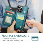 For iPhone 15 Pro Max CaseMe C22 Card Slots Holder RFID Anti-theft Phone Case(Blue Green)