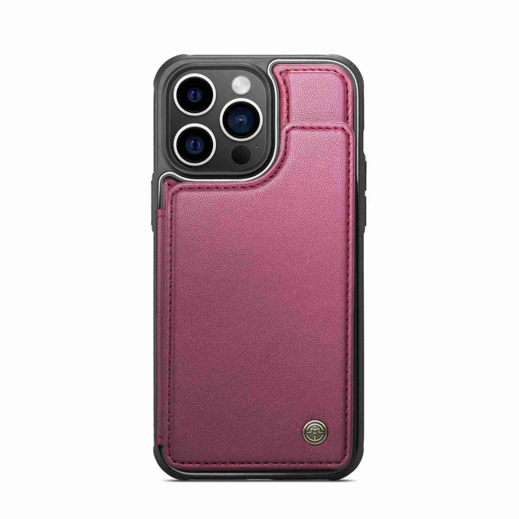 For iPhone 15 Pro Max CaseMe C22 Card Slots Holder RFID Anti-theft Phone Case(Wine Red)
