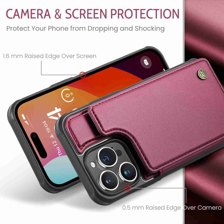 For iPhone 15 Pro Max CaseMe C22 Card Slots Holder RFID Anti-theft Phone Case(Wine Red)