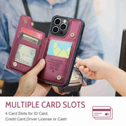 For iPhone 15 Pro Max CaseMe C22 Card Slots Holder RFID Anti-theft Phone Case(Wine Red)