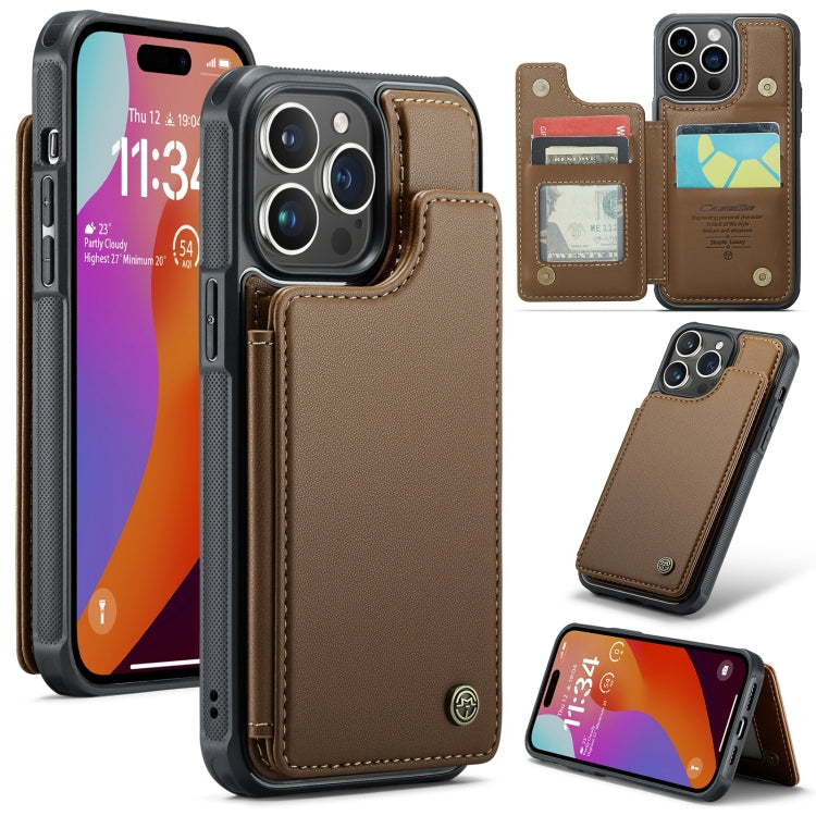 For iPhone 15 Pro Max CaseMe C22 Card Slots Holder RFID Anti-theft Phone Case(Brown) - free shipping - PMC Jewellery - Order now!