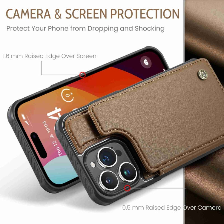 For iPhone 15 Pro Max CaseMe C22 Card Slots Holder RFID Anti-theft Phone Case(Brown) - free shipping - PMC Jewellery - Order now!