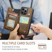 For iPhone 15 Pro CaseMe C22 Card Slots Holder RFID Anti-theft Phone Case(Brown)