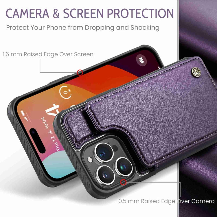 For iPhone 15 Pro CaseMe C22 Card Slots Holder RFID Anti-theft Phone Case(Purple)