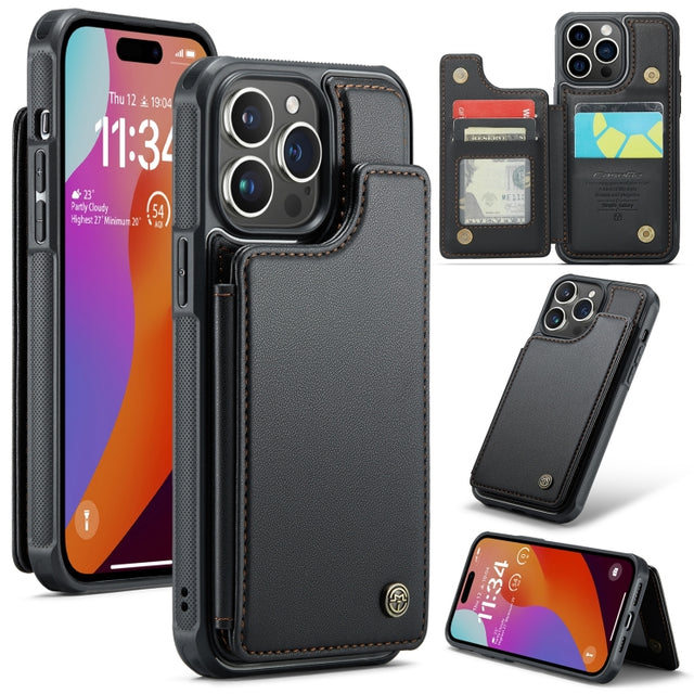 For iPhone 15 Pro CaseMe C22 Card Slots Holder RFID Anti-theft Phone Case(Black)