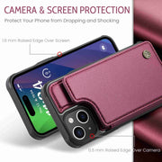 For iPhone 15 CaseMe C22 Card Slots Holder RFID Anti-theft Phone Case(Wine Red)