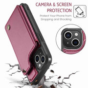 For iPhone 15 CaseMe C22 Card Slots Holder RFID Anti-theft Phone Case(Wine Red)