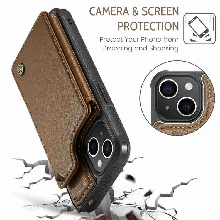 For iPhone 15 CaseMe C22 Card Slots Holder RFID Anti-theft Phone Case(Brown) - free shipping - PMC Jewellery - Order now!