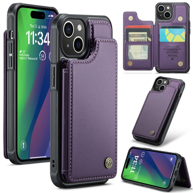 For iPhone 15 CaseMe C22 Card Slots Holder RFID Anti-theft Phone Case(Purple)