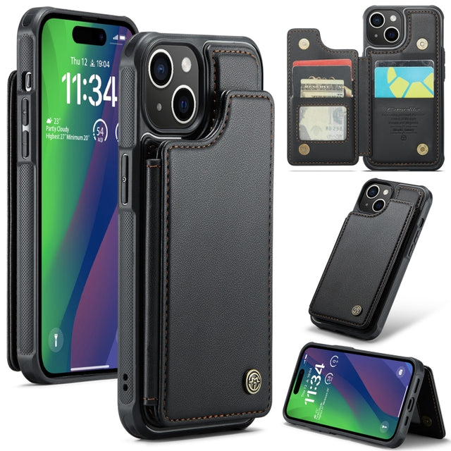 For iPhone 15 CaseMe C22 Card Slots Holder RFID Anti-theft Phone Case(Black)