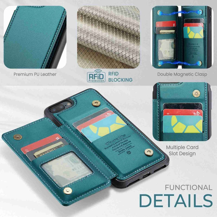 For iPhone 8 Plus / 7 Plus CaseMe C22 Card Slots Holder RFID Anti-theft Phone Case(Blue Green) - free shipping - PMC Jewellery - Order now!