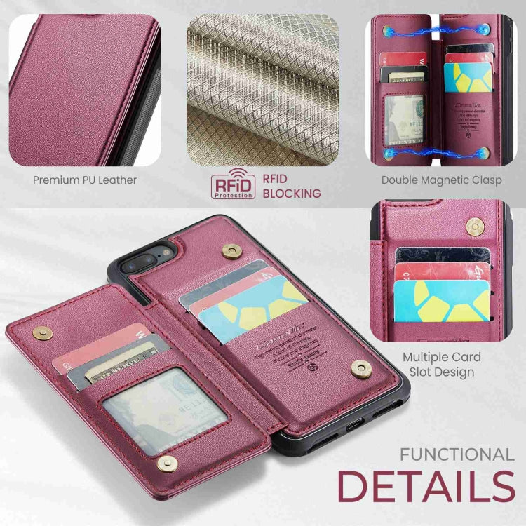 For iPhone 8 Plus / 7 Plus CaseMe C22 Card Slots Holder RFID Anti-theft Phone Case(Wine Red) - free shipping - PMC Jewellery - Order now!