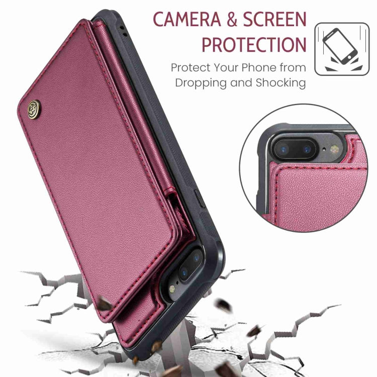 For iPhone 8 Plus / 7 Plus CaseMe C22 Card Slots Holder RFID Anti-theft Phone Case(Wine Red) - free shipping - PMC Jewellery - Order now!