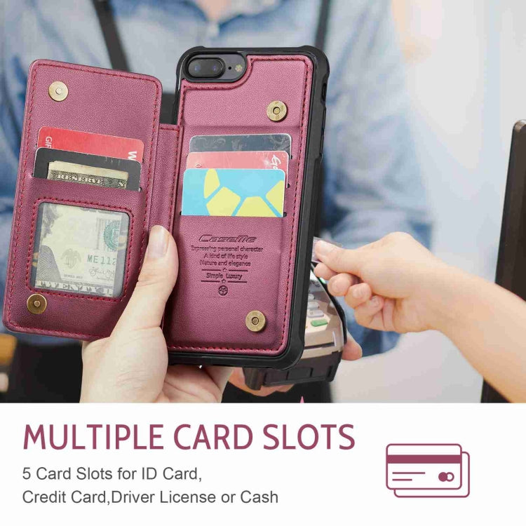 For iPhone 8 Plus / 7 Plus CaseMe C22 Card Slots Holder RFID Anti-theft Phone Case(Wine Red) - free shipping - PMC Jewellery - Order now!
