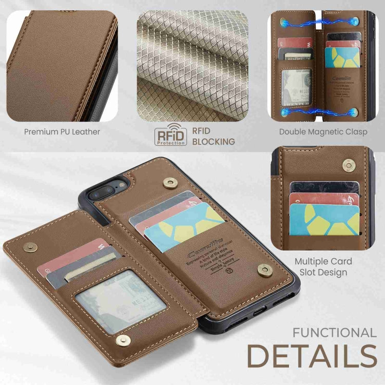 For iPhone 8 Plus / 7 Plus CaseMe C22 Card Slots Holder RFID Anti-theft Phone Case(Brown) - free shipping - PMC Jewellery - Order now!