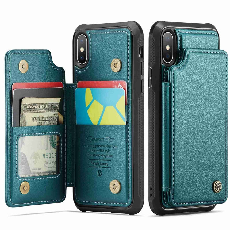 For iPhone XS / X CaseMe C22 Card Slots Holder RFID Anti-theft Phone Case(Blue Green) - free shipping - PMC Jewellery - Order now!