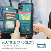 For iPhone XS / X CaseMe C22 Card Slots Holder RFID Anti-theft Phone Case(Blue Green)