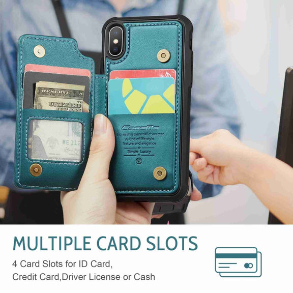 For iPhone XS / X CaseMe C22 Card Slots Holder RFID Anti-theft Phone Case(Blue Green)