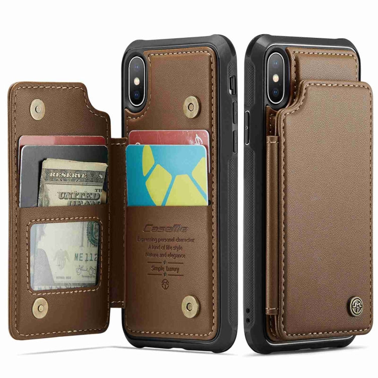For iPhone XS / X CaseMe C22 Card Slots Holder RFID Anti-theft Phone Case(Brown) - free shipping - PMC Jewellery - Order now!