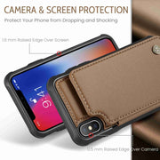For iPhone XS / X CaseMe C22 Card Slots Holder RFID Anti-theft Phone Case(Brown)