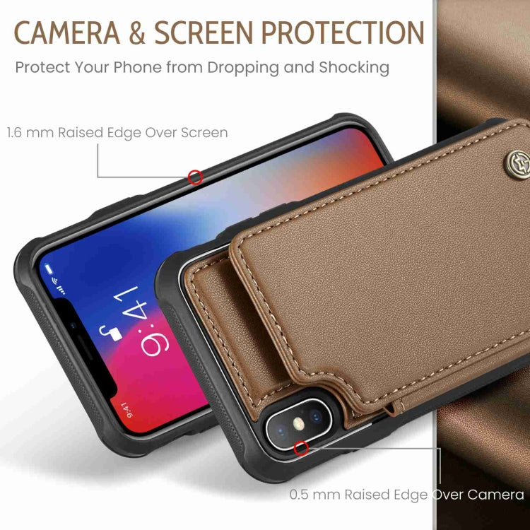 For iPhone XS / X CaseMe C22 Card Slots Holder RFID Anti-theft Phone Case(Brown)